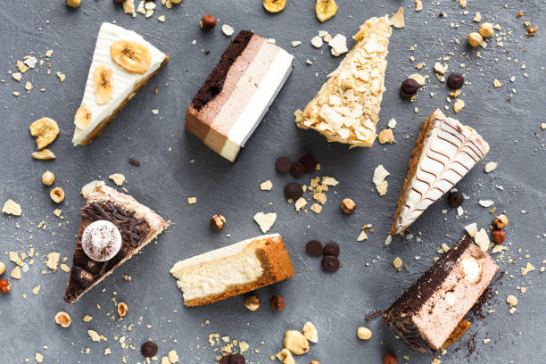 Assortment of pieces of cake, copy space