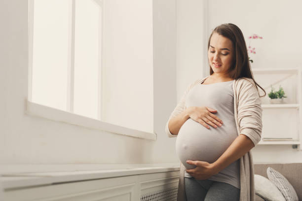 istock Pegnant woman caressing her belly at home 922539016