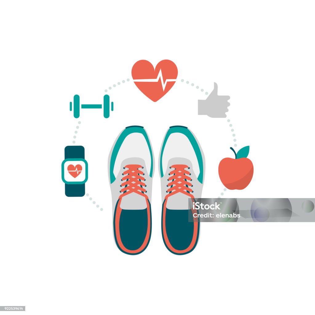 Fitness and sport Training shoes and fitness icons: healthy lifestyle and workout concept Healthy Lifestyle stock vector