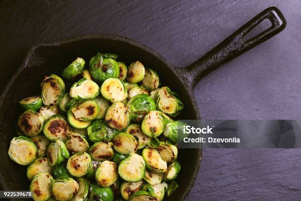 Vegetarian Cuisine Brussels Sprouts Roasted With Olive Oil Copyspace Stock Photo - Download Image Now