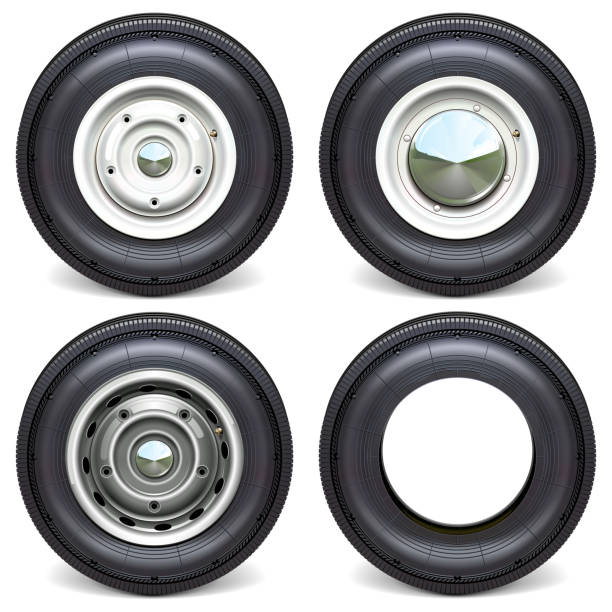 Vector Car Tires with White Steel Disks Vector Car Tires with White Steel Disks isolated on white background vintage tire stock illustrations
