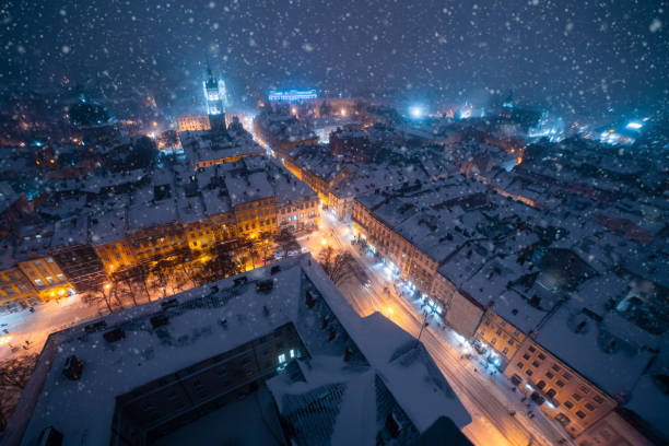istock Lviv city night winter panorama 922542990
