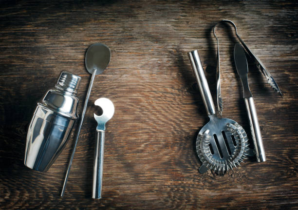 istock Set of bar accessories on wooden background with copy space 922547754