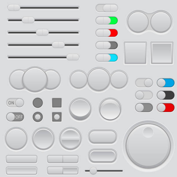 przyciski ustawione. ikony interfejsu www - blue interface icons three dimensional shape digitally generated image stock illustrations