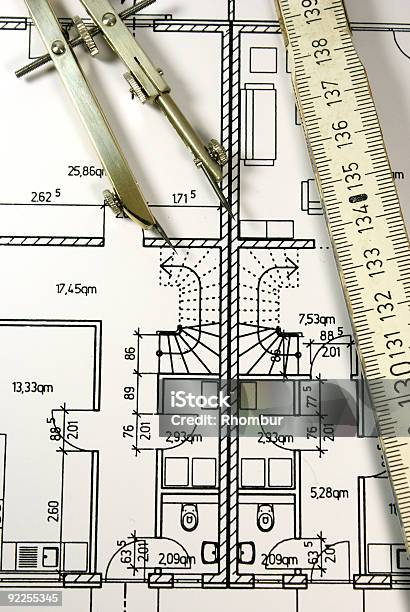Technical Drawing And Tools Stock Photo - Download Image Now - Angle, Architect, Building Contractor