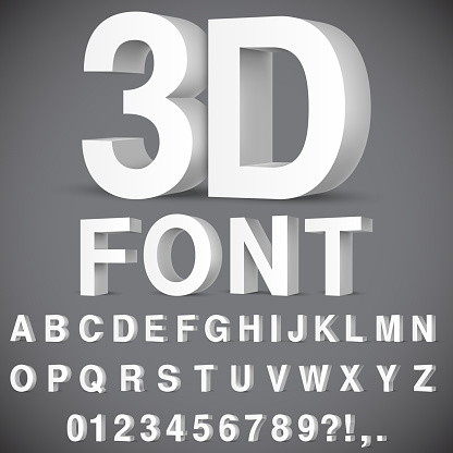Full alphabet of 3d white letters and numbers