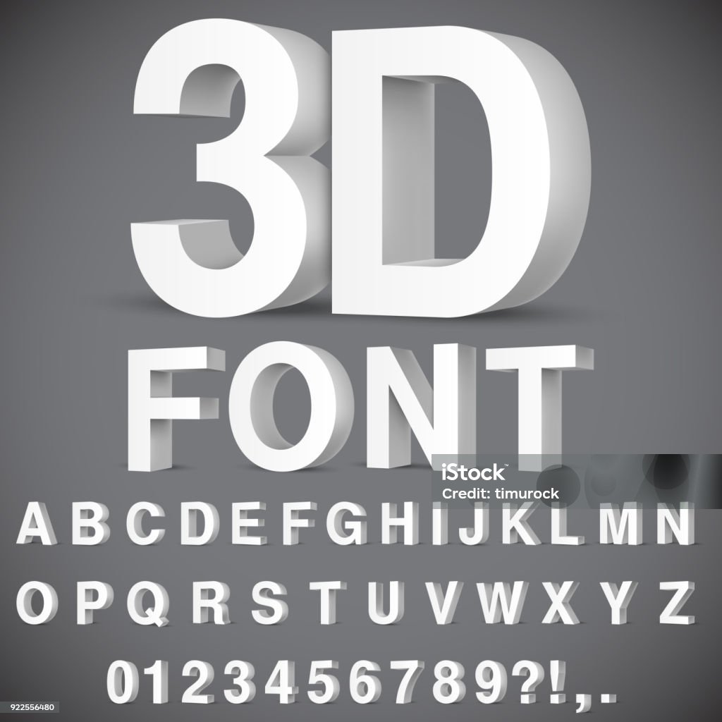 3D Alphabet and Numbers Full alphabet of 3d white letters and numbers Three Dimensional stock vector