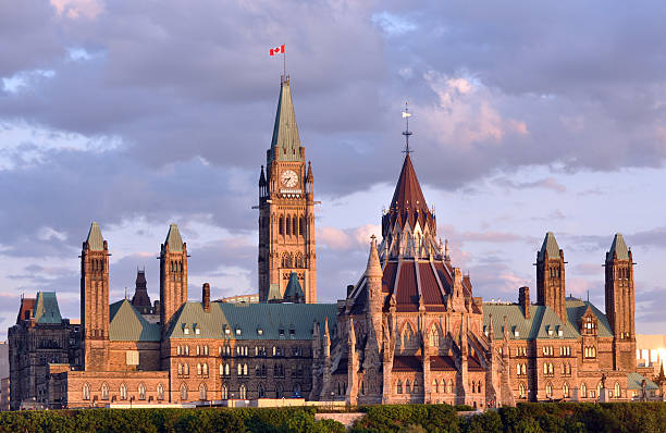 Canadian Parliament Building at Dusk  parliament building stock pictures, royalty-free photos & images