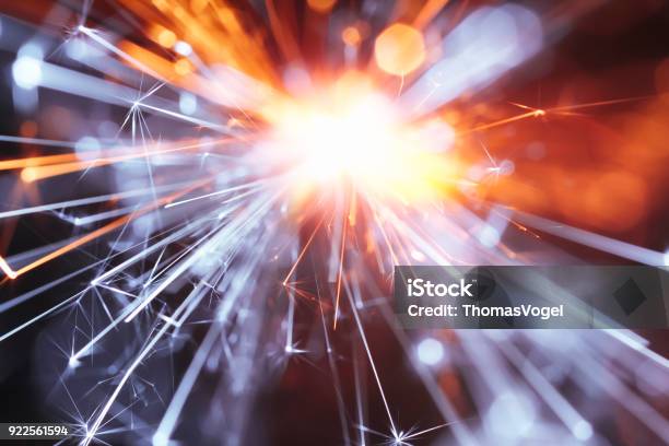 Abstract Yellow Blue Sparks Tunnel Sparkler Background Party New Year Celebration Technology Stock Photo - Download Image Now