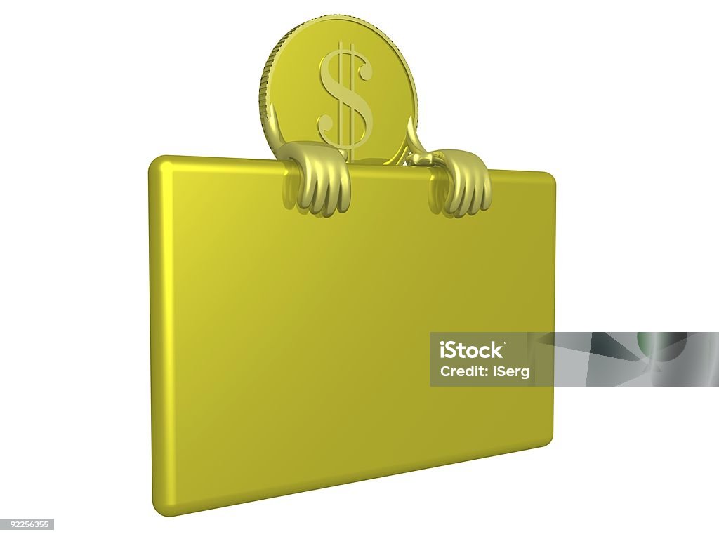 Gold dólar um segurando um banner. 3 D imagem. - Foto de stock de Caderno de Anotação royalty-free