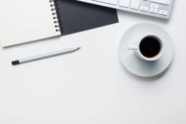 istock Office desk table with supplies. Flat lay Business workplace and objects. Top view. Copy space for text 922565556
