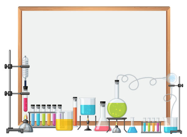 Border template with science equipments Border template with science equipments illustration laboratory clipart stock illustrations