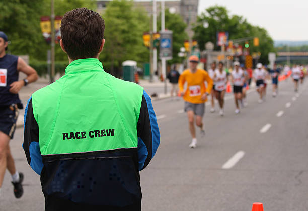 Race Crew at Marathon stock photo