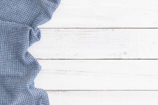 istock Table cloth blue on white table wood,top view and copy space for background 922576262