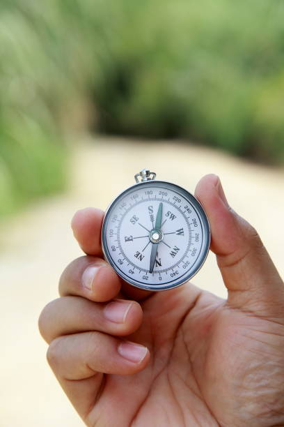 istock Male hand holding compass outdoors 922580172