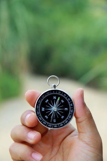 istock Male hand holding compass outdoors 922580362
