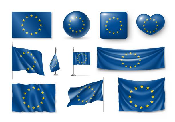 belgiumn 플래그, 배너, 배너, 기호, 현실적인 아이콘 설정 - european union flag illustrations stock illustrations