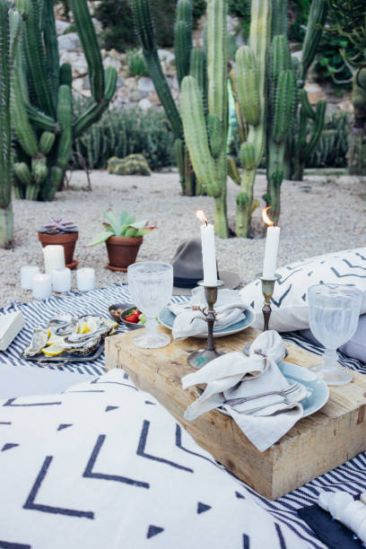 Beautiful setup picnic table stock photo