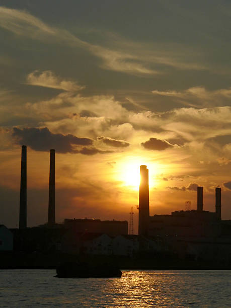 Factory at the end of the day stock photo