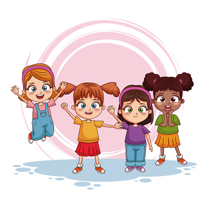 Happy kids jumpin cartoon vector illustration graphic design