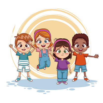 Happy kids jumpin cartoon vector illustration graphic design