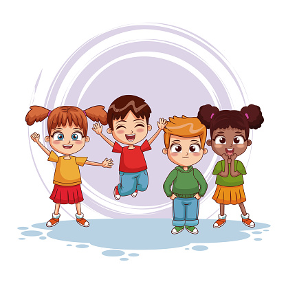 Happy kids jumpin cartoon vector illustration graphic design