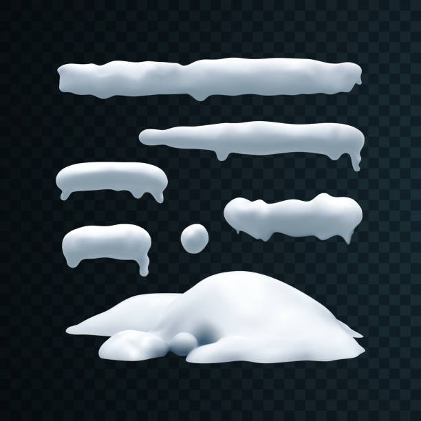 stockillustraties, clipart, cartoons en iconen met vector set van sneeuw caps, sneeuwbal en sneeuwjacht - sneeuwen