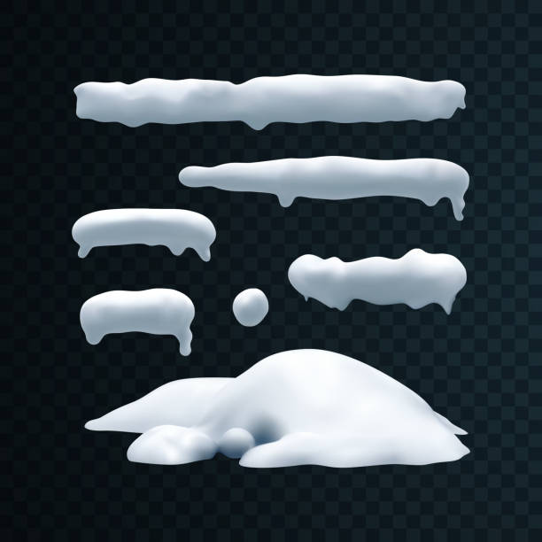 Vector set of snow caps, snowball and snowdrift Vector set of snow caps, icicles, snowball and snowdrift isolated on transparent background. Winter decorations. Seasonal elements for design snow ground texture stock illustrations