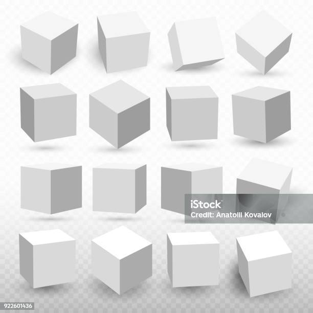 Vetores de Um Conjunto De Ícones De Cubo Com Um Modelo De Cubo 3d De Perspectiva Com Uma Sombra Ilustração Em Vetor Isolado Em Um Fundo Transparente e mais imagens de Cubo