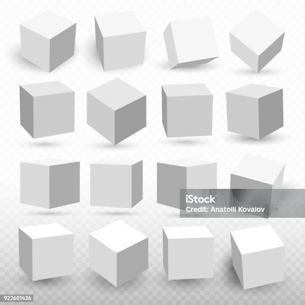 A Set Of Cube Icons With A Perspective 3d Cube Model With A Shadow Vector Illustration Isolated On A Transparent Background Stock Illustration - Download Image Now