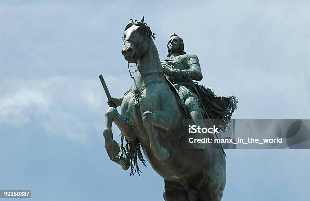Equestrian Statue Of Philip Iv In Madrid Stock Photo - Download Image Now - Philip IV of France, Blue, British Royalty