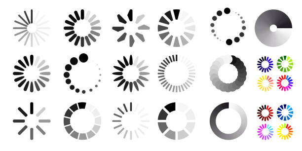 Big set of loading icons. Black and white selection. Vector illustration. Isolated on white background Big set of loading icons. Black and white selection. Vector illustration. Isolated on white background www illustrations stock illustrations