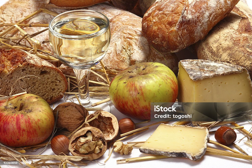 Queijo, vinho, pão - Royalty-free Alimentação Saudável Foto de stock