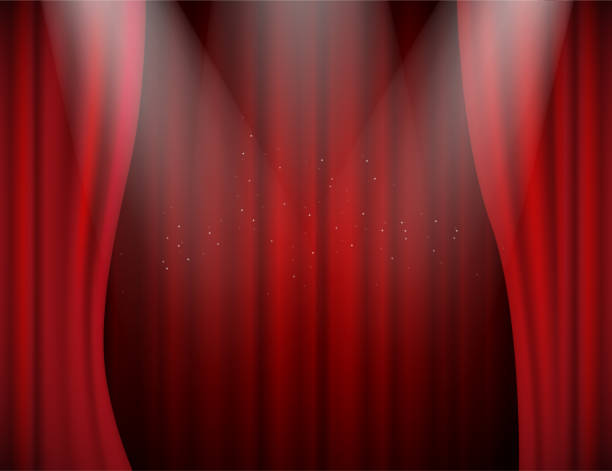 istock Vector illuminated red velvet open curtains in theatre or concert hall 922630104