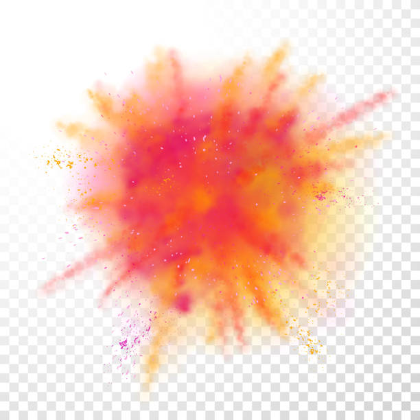 Paint powder explosion on transparent background. Vector bright color paint particles dust explode or splash  for celebration or Holi Indian Hindu holiday colors  festival design element Paint powder explosion on transparent background. Vector bright color paint particles dust explode or splash  for celebration or Holi Indian Hindu holiday colors  festival design element holi stock illustrations