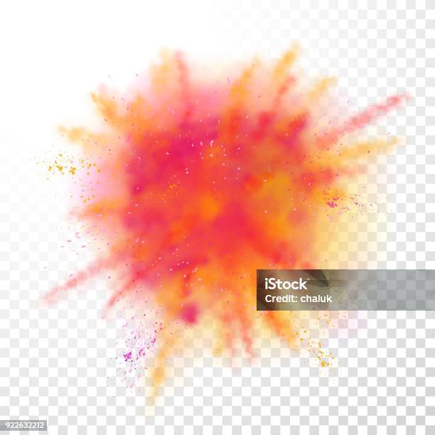 Paint Powder Explosion On Transparent Background Vector Bright Color Paint Particles Dust Explode Or Splash For Celebration Or Holi Indian Hindu Holiday Colors Festival Design Element Stock Illustration - Download Image Now