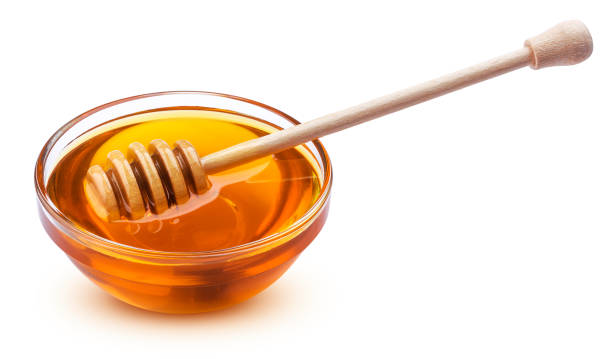 흰색 배경에 고립 된 꿀의 그릇 - syrup jar sticky isolated objects 뉴스 사진 이미지