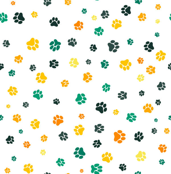 ilustrações de stock, clip art, desenhos animados e ícones de dog paw print seamless. template for your design, wrapping paper, card, poster, banner, flyer. vector illustration. isolated on white background - foot wraps