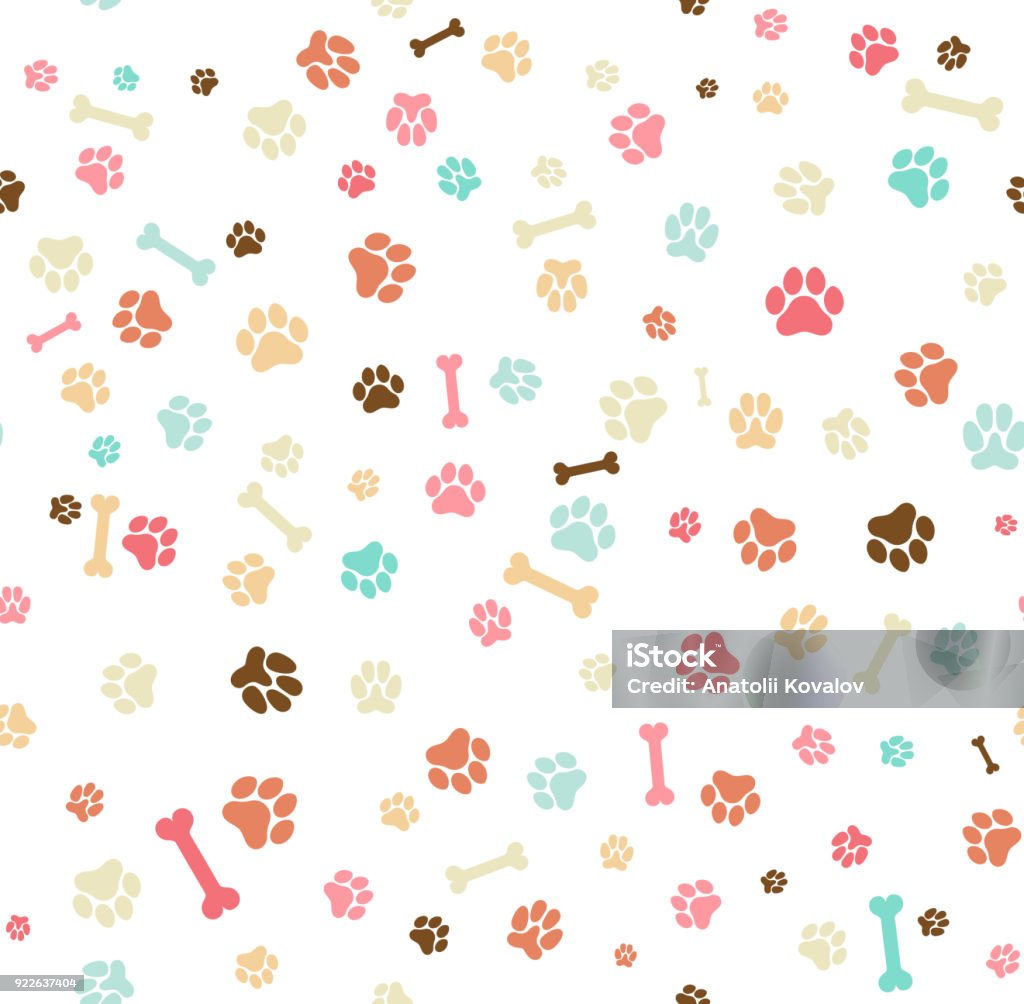 Dog paw print seamless. Template for your design, wrapping paper, card, poster, banner, flyer. Vector illustration. Isolated on white background Dog stock vector
