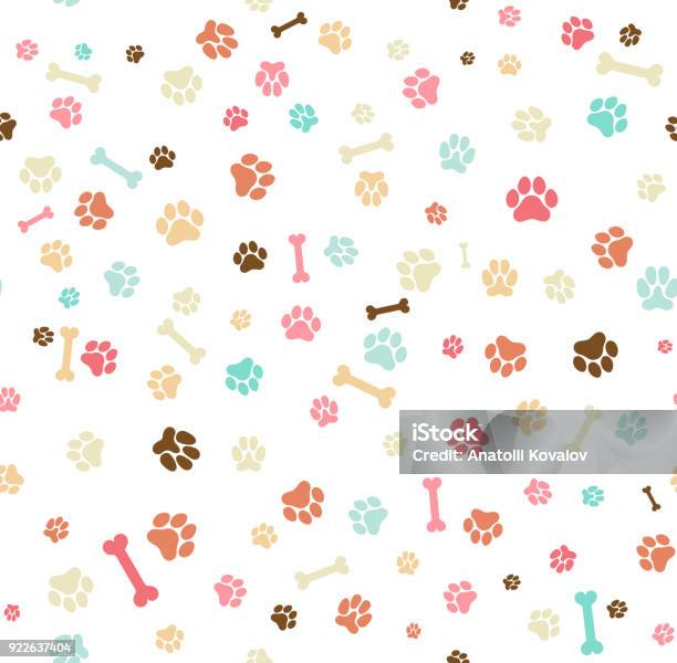 Dog Paw Print Seamless Template For Your Design Wrapping Paper Card Poster Banner Flyer Vector Illustration Isolated On White Background Stock Illustration - Download Image Now