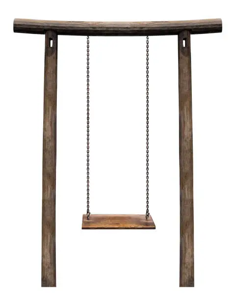 Photo of Wooden swing on pillar isolated