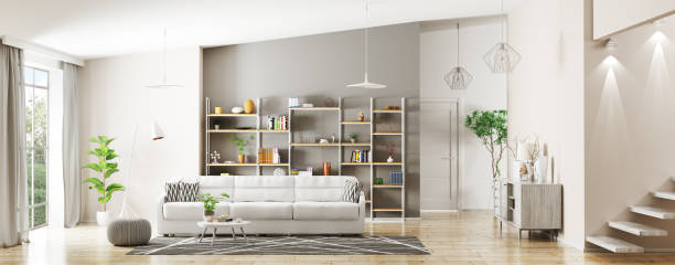 Interior of modern living room panorama 3d rendering
