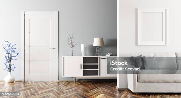 Modern Living Room Interior 3d Rendering Stock Photo - Download Image Now - Door, Indoors, House