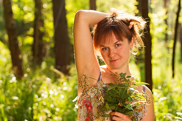 girl  in the forest stock photo