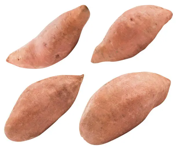 Sweet pink potato isolated on white background  with clipping path