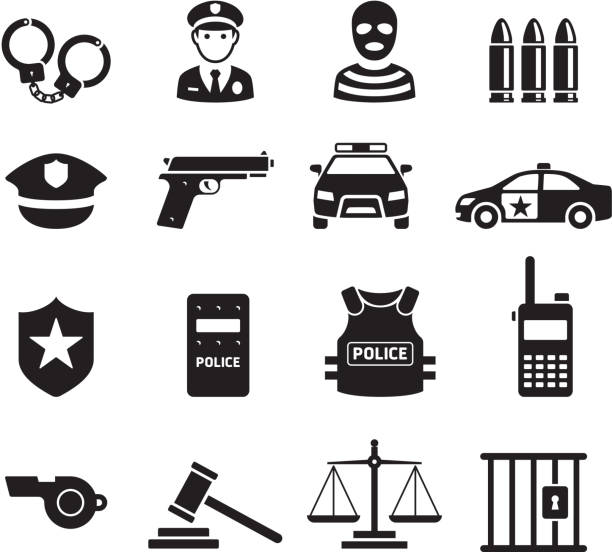 polizei-symbole. vektor-illustrationen. - police power stock-grafiken, -clipart, -cartoons und -symbole
