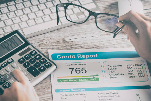 report credito punteggio bancario prestito domanda di rischio modulo - report history debt finance foto e immagini stock