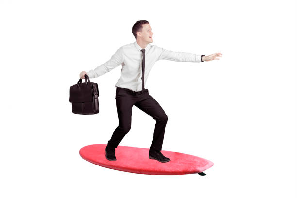 istock Caucasian businessman surfing over white background 922657812