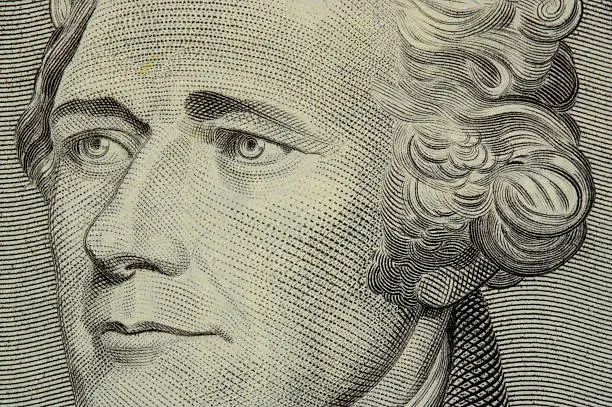Photo of president hamilton face on the ten dollar bill