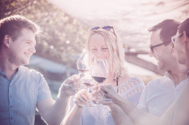 istock Group of Smiling Friends Toasting at Celebration Party 922659502